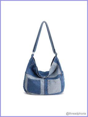 Denim Crossbody Bag Multi-Pocket Slouchy Hobo Shoulder Purse